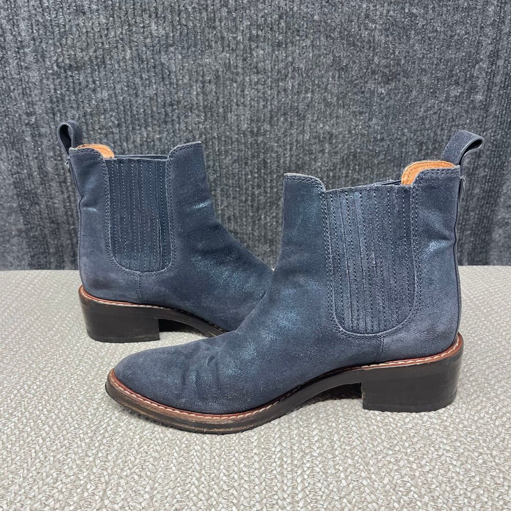 Coach Bowery Chelsea Boots Metallic Blue Leather Ankle Bootie Women’s 6.5 M - Picture 5 of 8